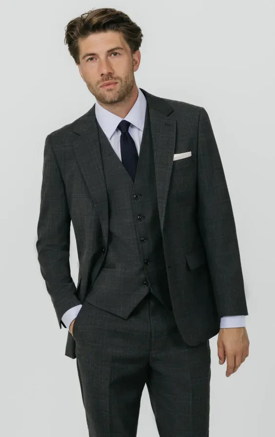 Charcoal Windowpane Check 3 Piece Suit thumbnail 2