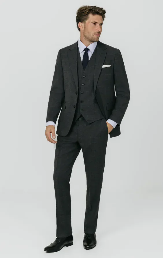 Charcoal Windowpane Check 3 Piece Suit thumbnail 3