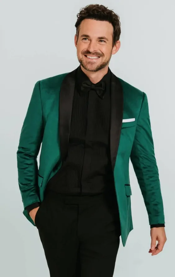 Dark Green Slim Fit Velvet Tuxedo with Black Trousers thumbnail 2