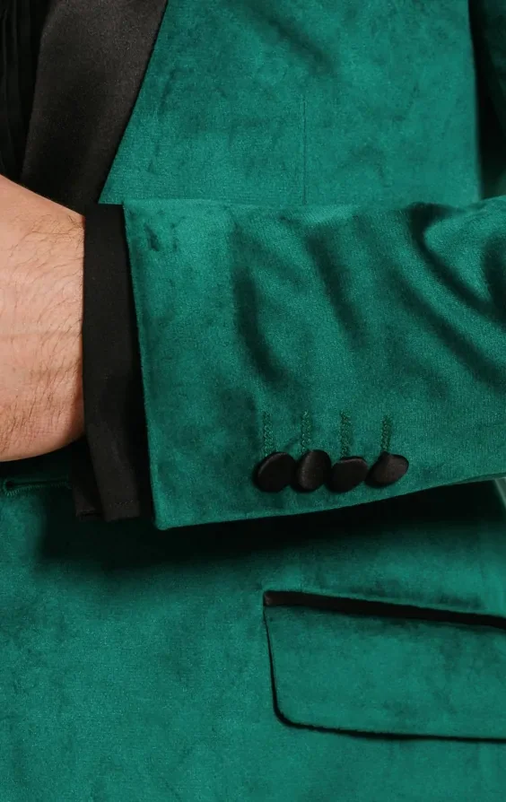 Dark Green Slim Fit Velvet Tuxedo with Black Trousers thumbnail 5
