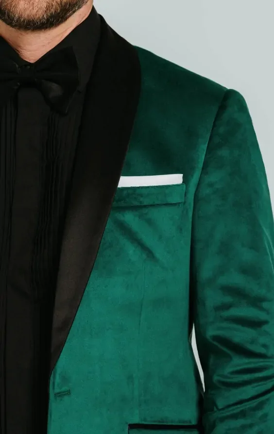 Dark Green Slim Fit Velvet Tuxedo with Black Trousers thumbnail 6