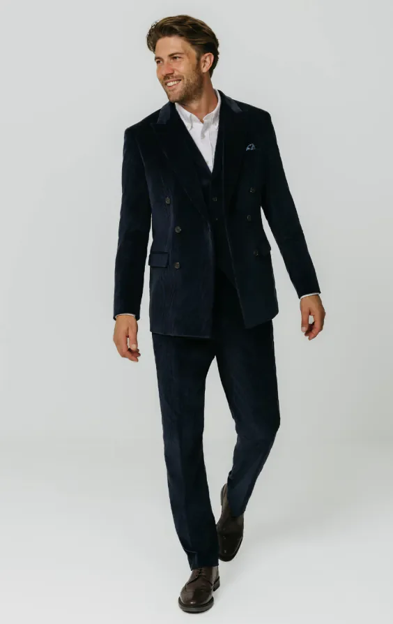 Double Breasted Navy Corduroy 3 Piece Suit thumbnail 2