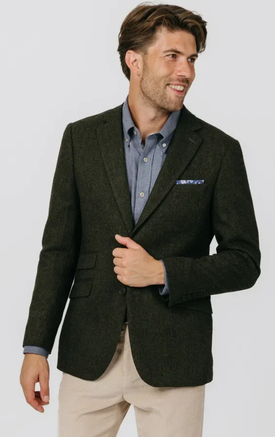 Green Herringbone Tweed Jacket thumbnail 2