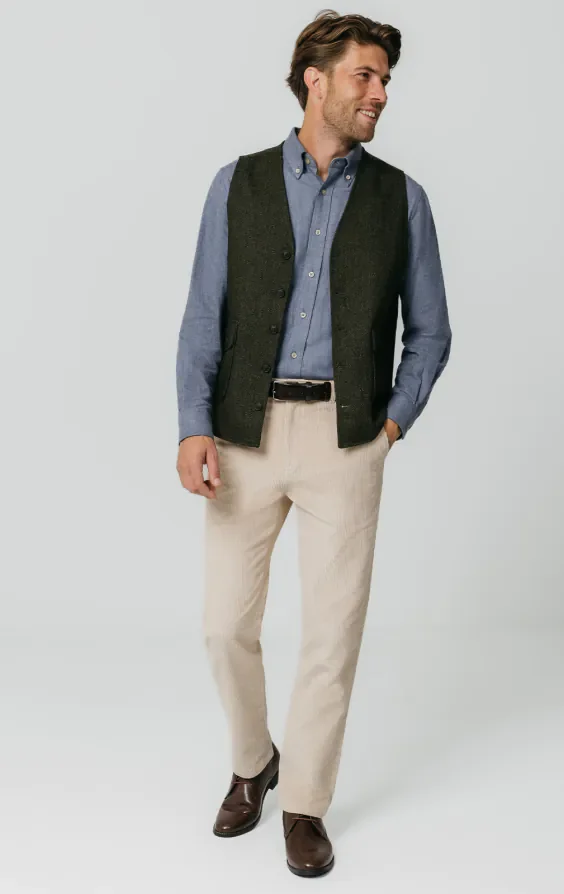 Green Herringbone Tweed Waistcoat with Patch Pockets thumbnail 3
