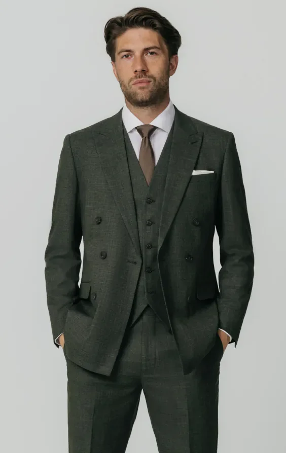 Green Weave Double Breasted 3 Piece Suit thumbnail 2