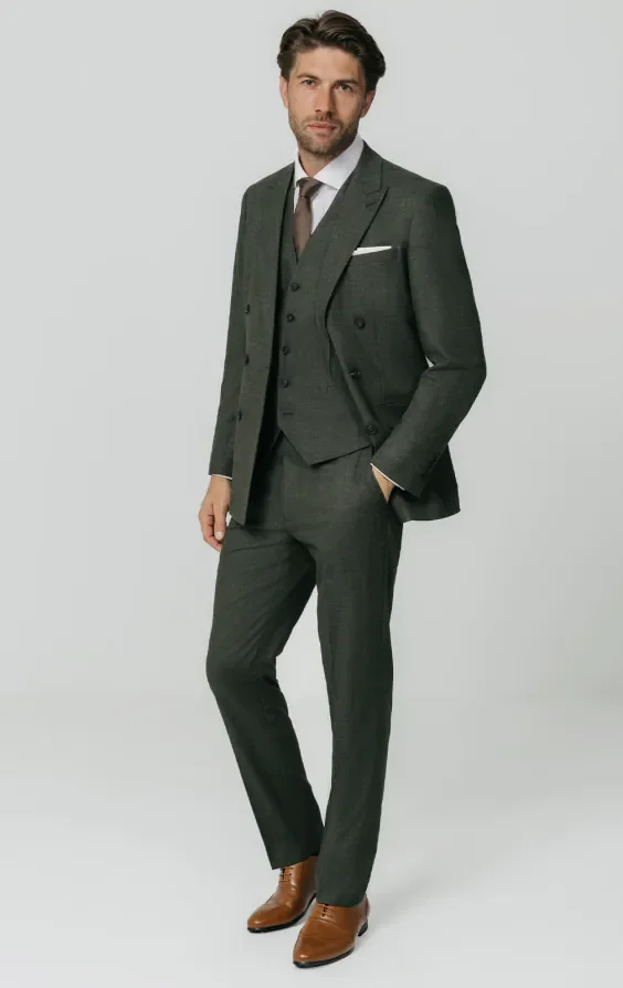 Green Weave Double Breasted 3 Piece Suit thumbnail 3