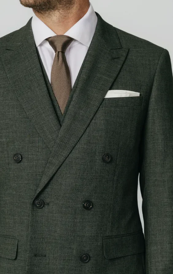 Green Weave Double Breasted 3 Piece Suit thumbnail 5