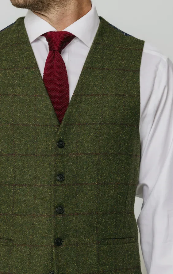 Green Windowpane Check Tweed Waistcoat thumbnail 3