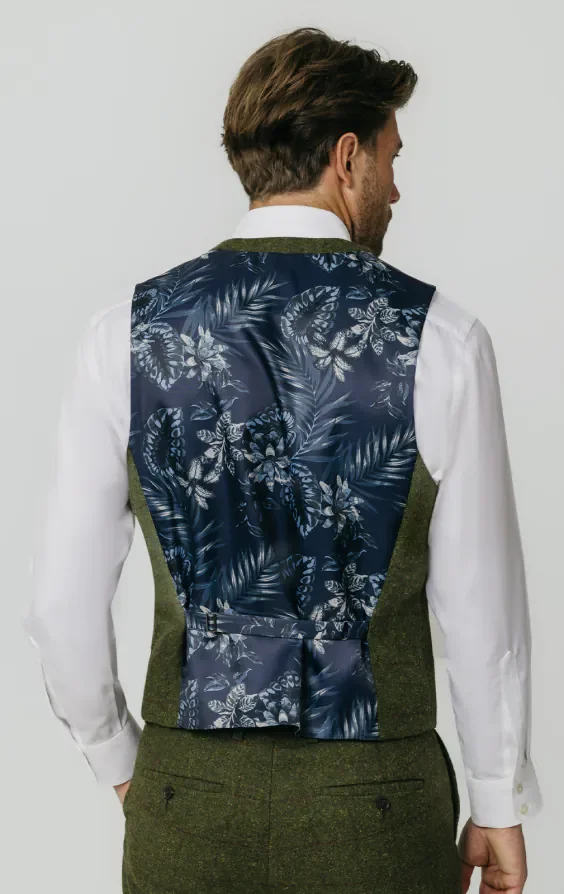 Green Windowpane Check Tweed Waistcoat thumbnail 4