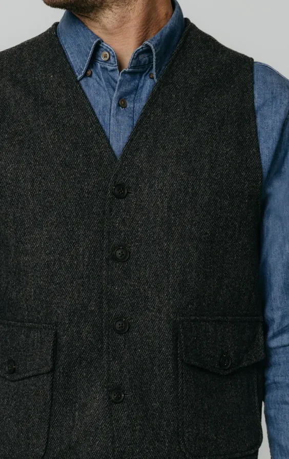 Grey Barleycorn Tweed Waistcoat with Patch Pockets thumbnail 3