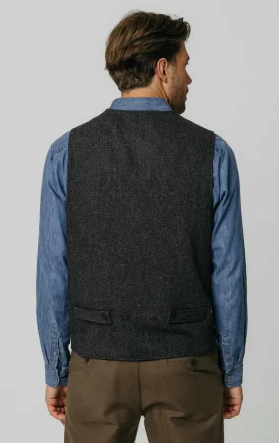 Grey Barleycorn Tweed Waistcoat with Patch Pockets thumbnail 5