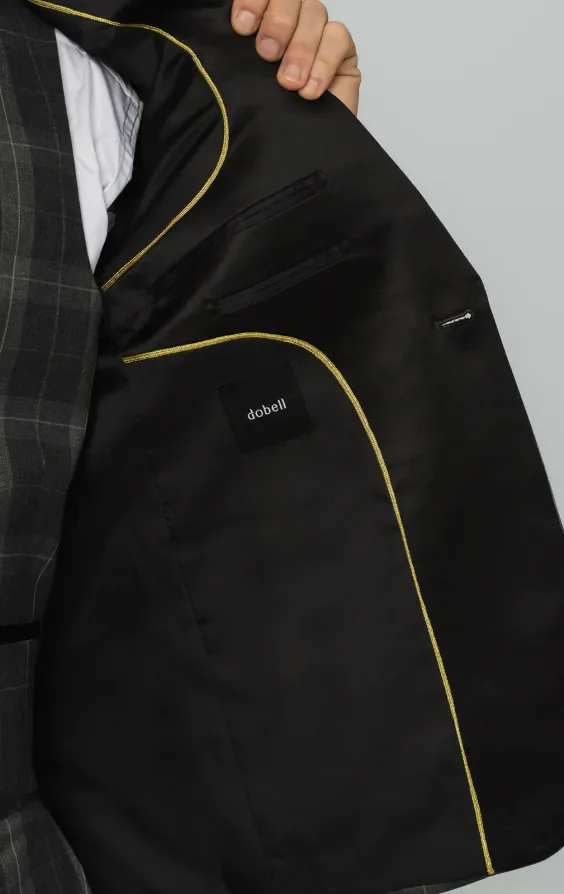 Grey Tartan Check 3 Piece Tuxedo with Peak Lapel thumbnail 7