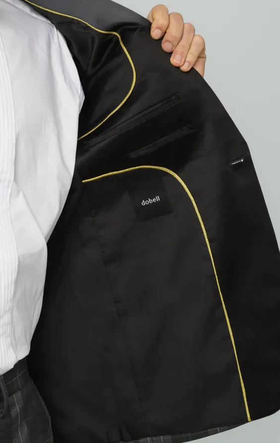 Grey Tartan Check Dinner Jacket with Peak Lapel thumbnail 6