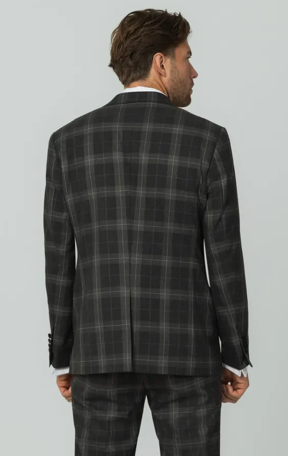 Grey Tartan Check Dinner Jacket with Peak Lapel thumbnail 7
