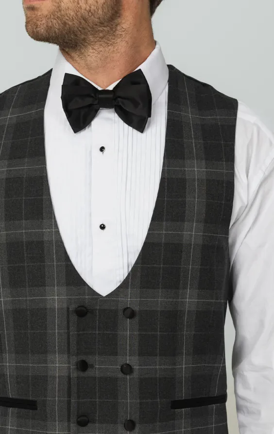 Grey Tartan Check Double Breasted Horseshoe Waistcoat thumbnail 3