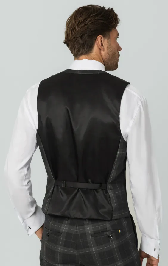 Grey Tartan Check Double Breasted Horseshoe Waistcoat thumbnail 4
