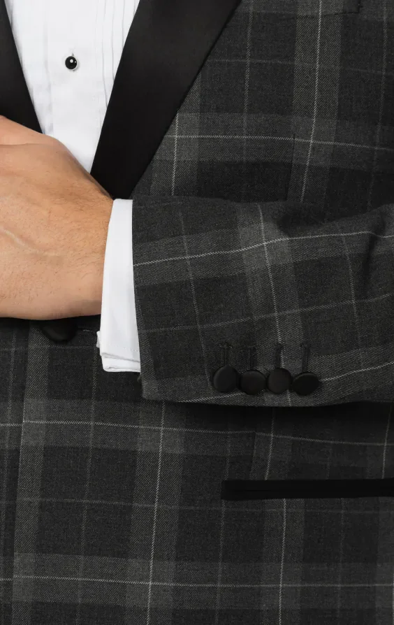 Grey Tartan Check Tuxedo with Peak Lapel thumbnail 4