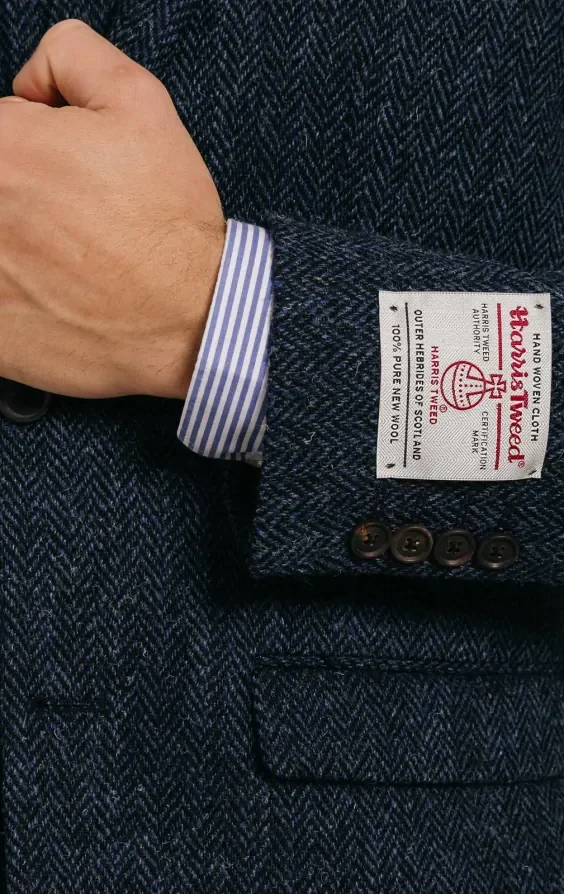 Harris Tweed Blue Herringbone Tweed Jacket thumbnail 4