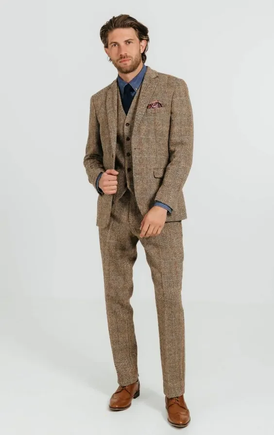 Harris Tweed Brown Windowpane Check Tweed Suit thumbnail 3