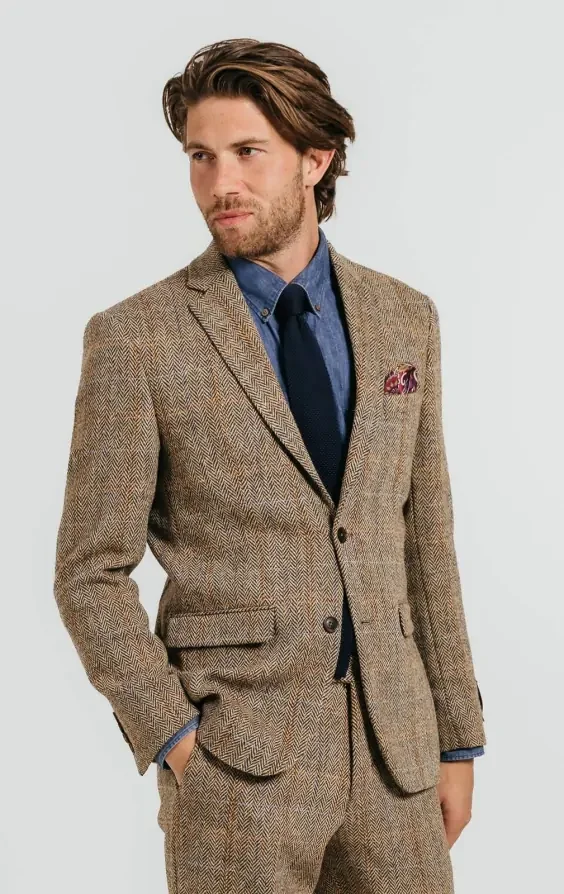 Harris Tweed Brown Windowpane Tweed Jacket thumbnail 2