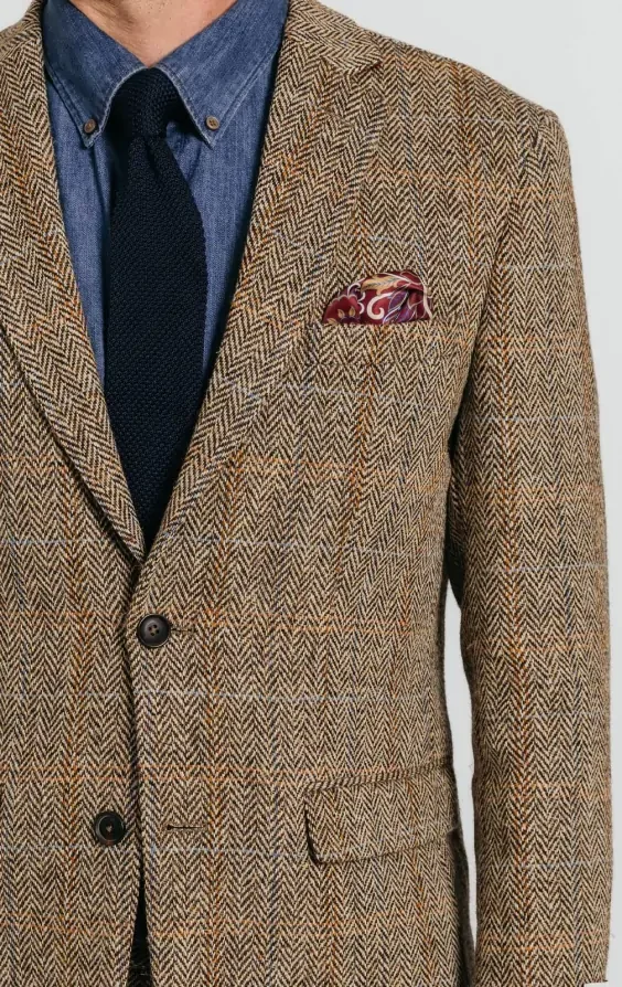 Harris Tweed Brown Windowpane Tweed Jacket thumbnail 5