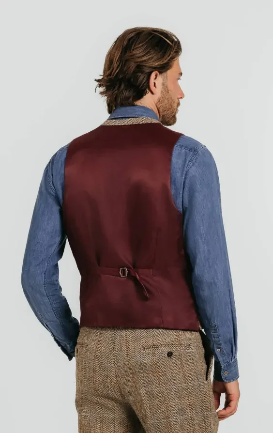 Harris Tweed Brown Windowpane Tweed Waistcoat thumbnail 4