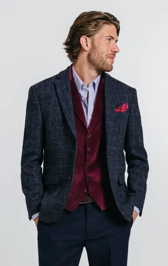 Harris Tweed Dark Blue Windowpane Check Tweed Jacket thumbnail 2