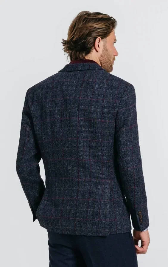 Harris Tweed Dark Blue Windowpane Check Tweed Jacket thumbnail 3