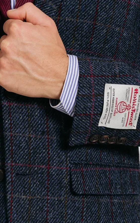 Harris Tweed Dark Blue Windowpane Check Tweed Jacket thumbnail 4