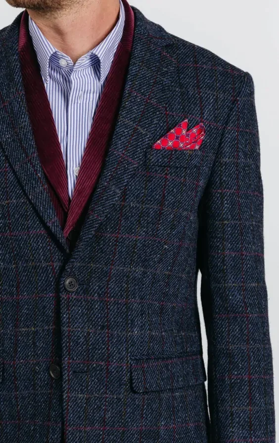 Harris Tweed Dark Blue Windowpane Check Tweed Jacket thumbnail 5