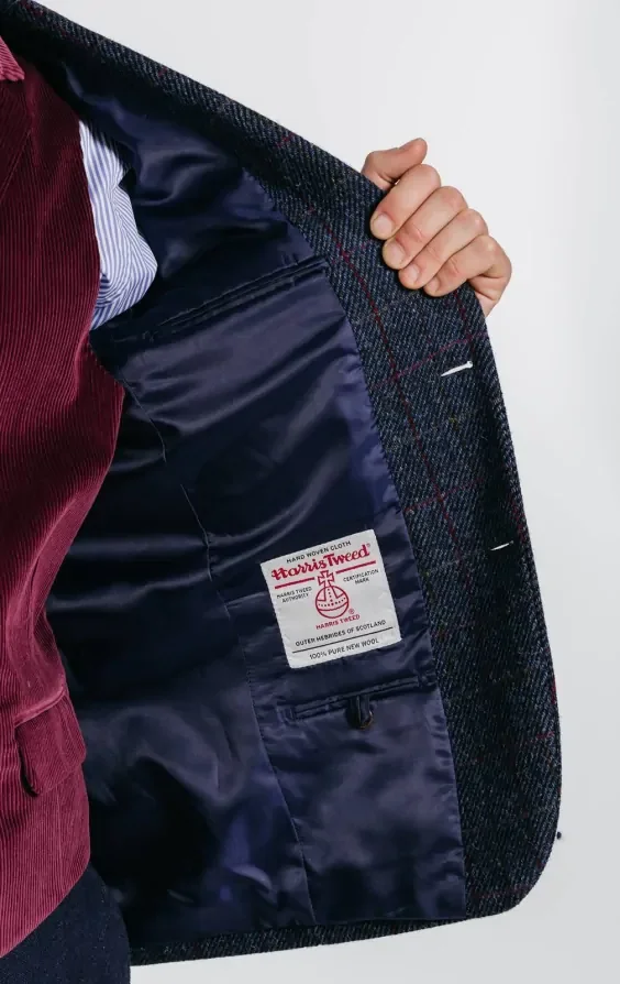 Harris Tweed Dark Blue Windowpane Check Tweed Jacket thumbnail 6