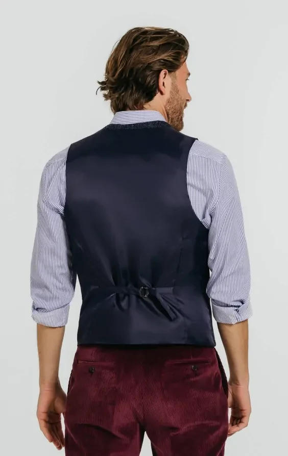 Harris Tweed Dark Blue Windowpane Check Tweed Waistcoat thumbnail 4