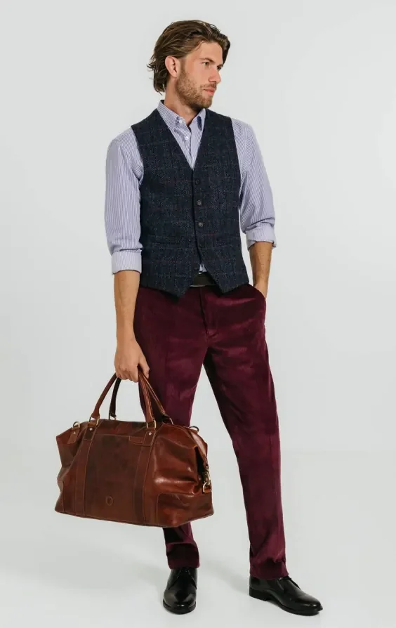 Harris Tweed Dark Blue Windowpane Check Tweed Waistcoat thumbnail 5