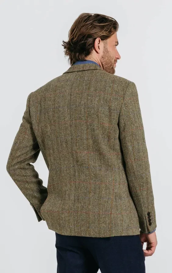 Harris Tweed Green Herringbone Windowpane Check Tweed Jacket thumbnail 3