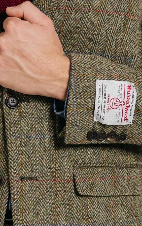 Harris Tweed Green Herringbone Windowpane Check Tweed Jacket thumbnail 4