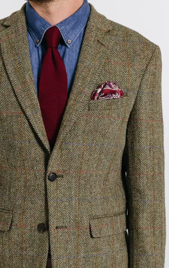 Harris Tweed Green Herringbone Windowpane Check Tweed Jacket thumbnail 5