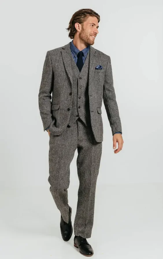 Harris Tweed Grey Herringbone Suit thumbnail 3