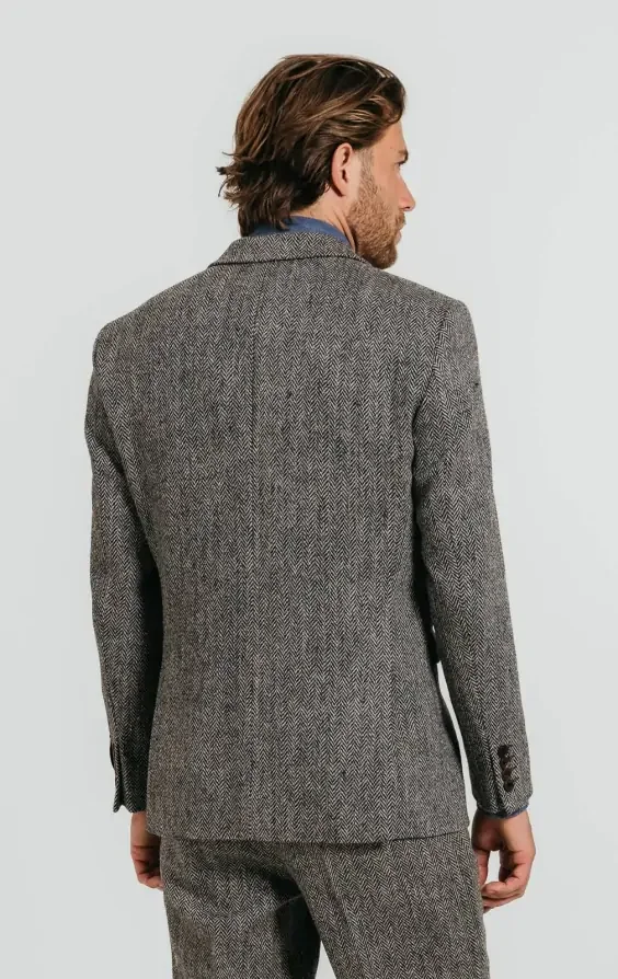 Harris Tweed Grey Herringbone Tweed Jacket thumbnail 3