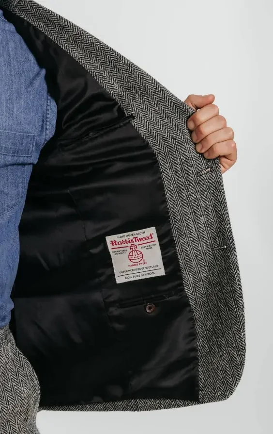 Harris Tweed Grey Herringbone Tweed Jacket thumbnail 6