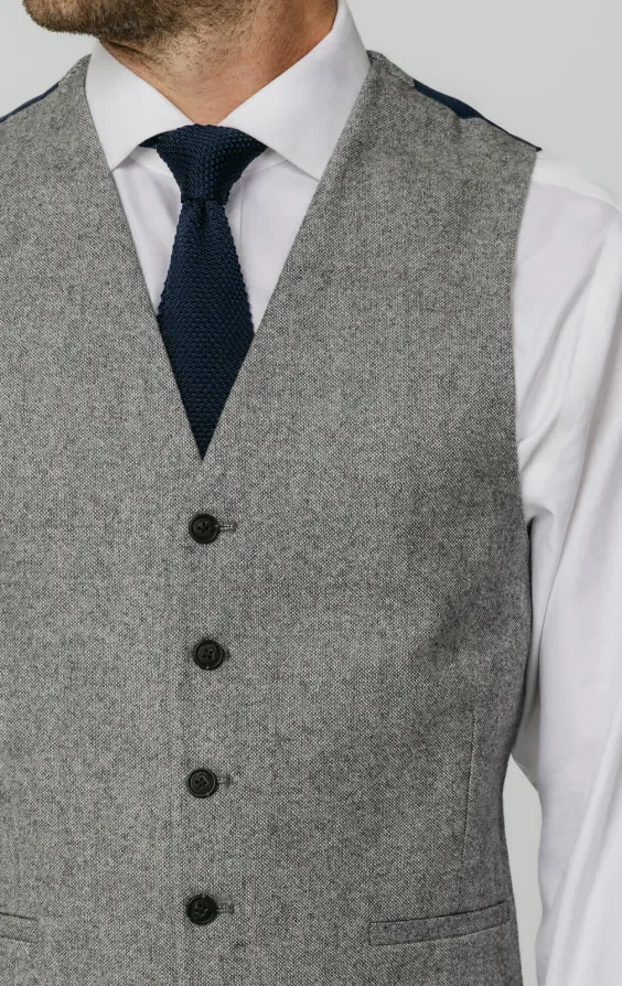 Light Grey Donegal Tweed Waistcoat thumbnail 3