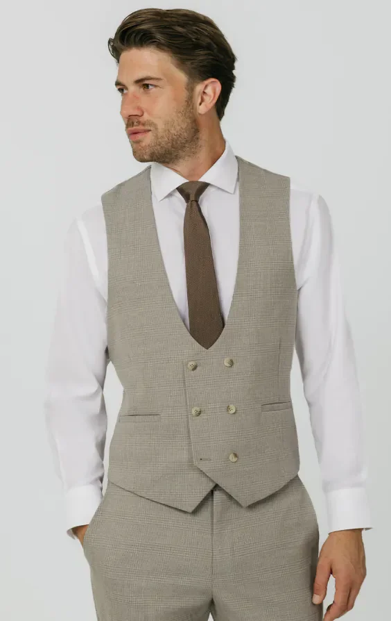 Natural Check Double Breasted Waistcoat thumbnail 2