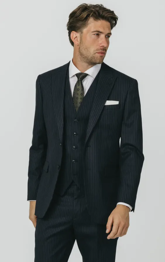 Navy Chalkstripe 3 Piece Suit thumbnail 2