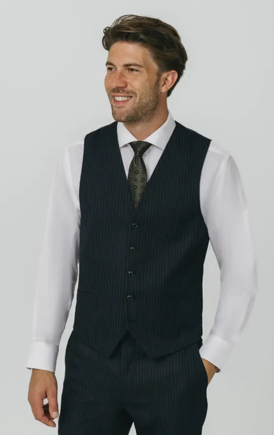 Navy Chalkstripe Waistcoat thumbnail 2