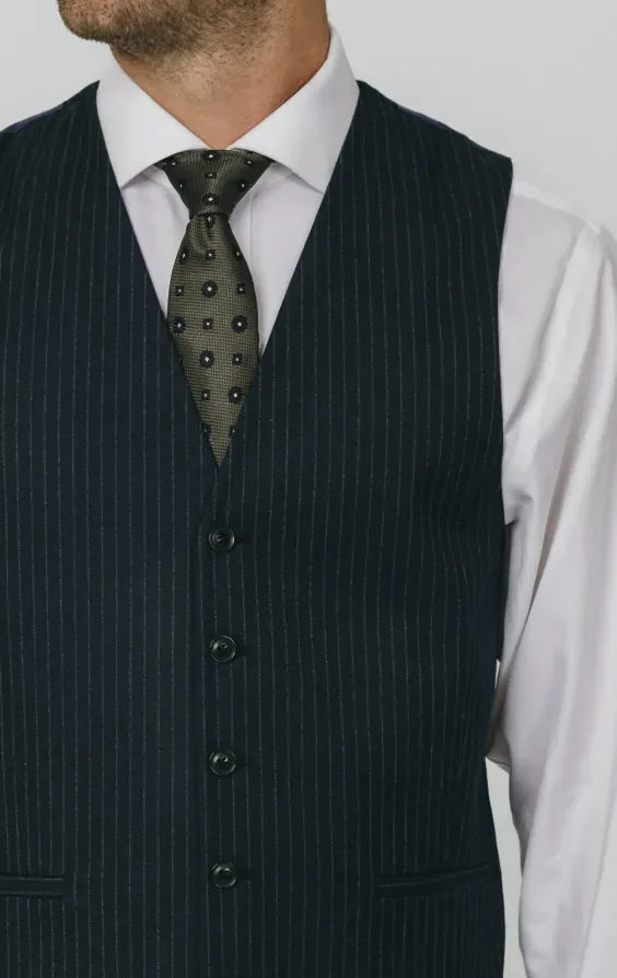 Navy Chalkstripe Waistcoat thumbnail 3