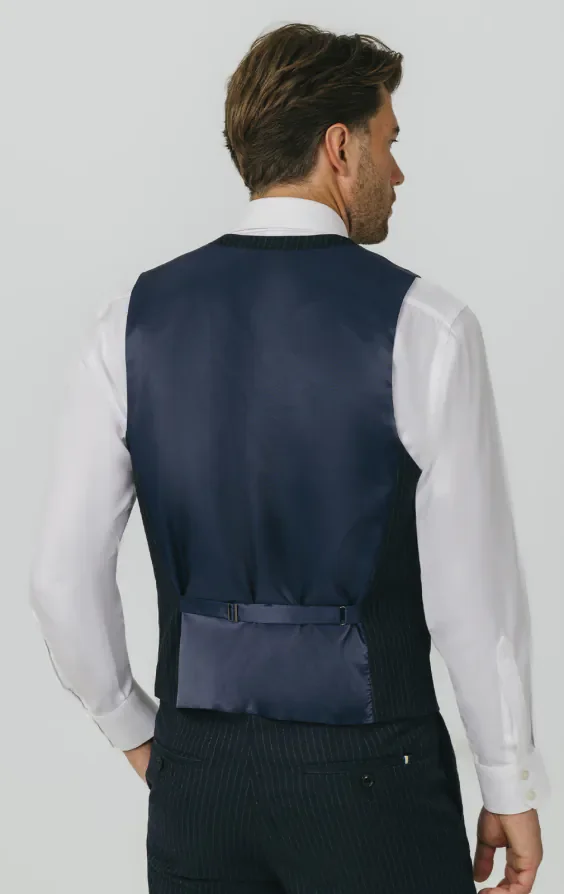 Navy Chalkstripe Waistcoat thumbnail 4