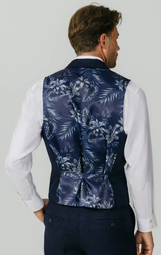 Navy Donegal Tweed Waistcoat with Notch Lapel thumbnail 4
