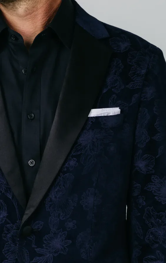 Navy Floral Jacquard Velvet Tuxedo Jacket thumbnail 5