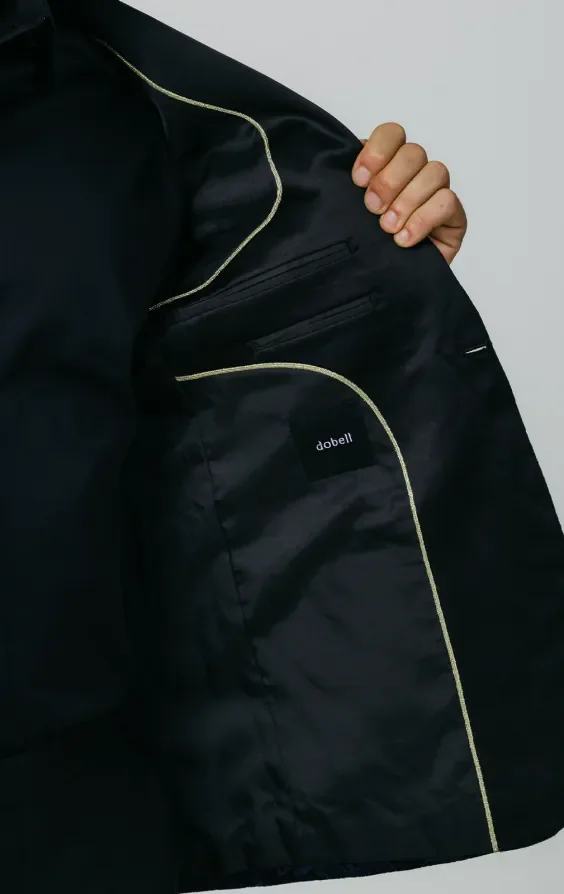 Navy Floral Jacquard Velvet Tuxedo Jacket thumbnail 6