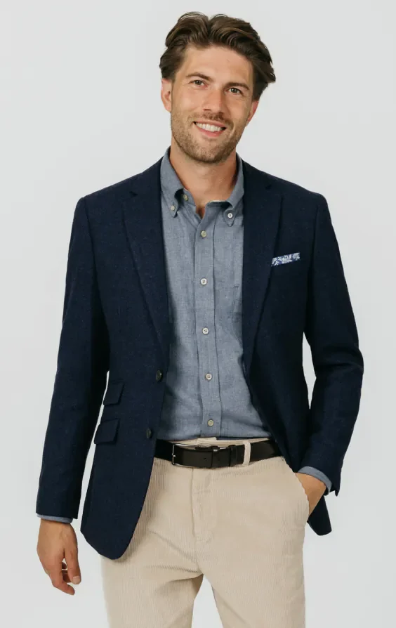 Navy Herringbone Tweed Jacket thumbnail 2