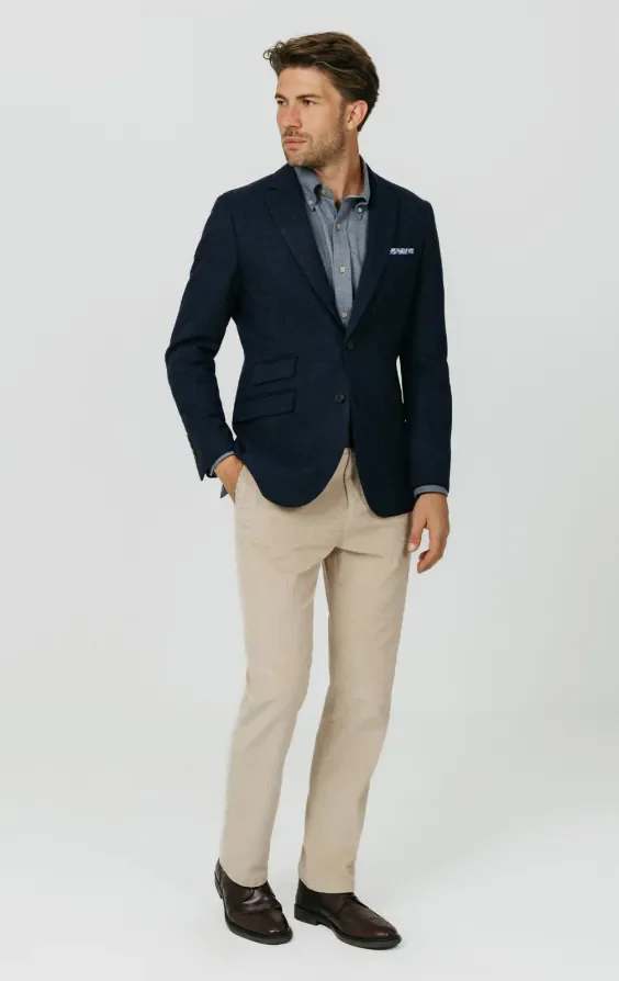 Navy Herringbone Tweed Jacket thumbnail 3